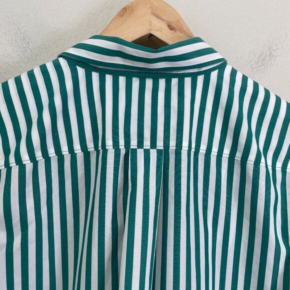 Lands End Womens Plus 18W No Iron Supima Cotton Green White Striped Shirt Blouse - Picture 10 of 10